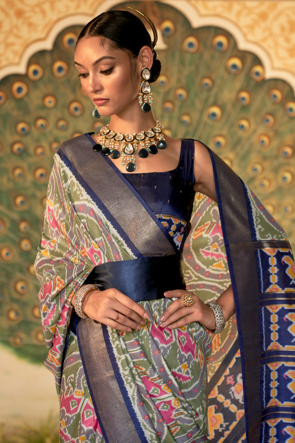 Classic Patola Printed Saree Enhanced with Contrast Zari Border