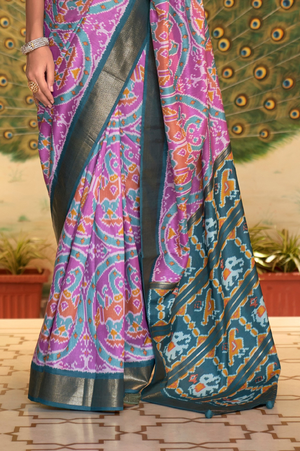 Classic Patola Printed Saree Enhanced with Contrast Zari Border
