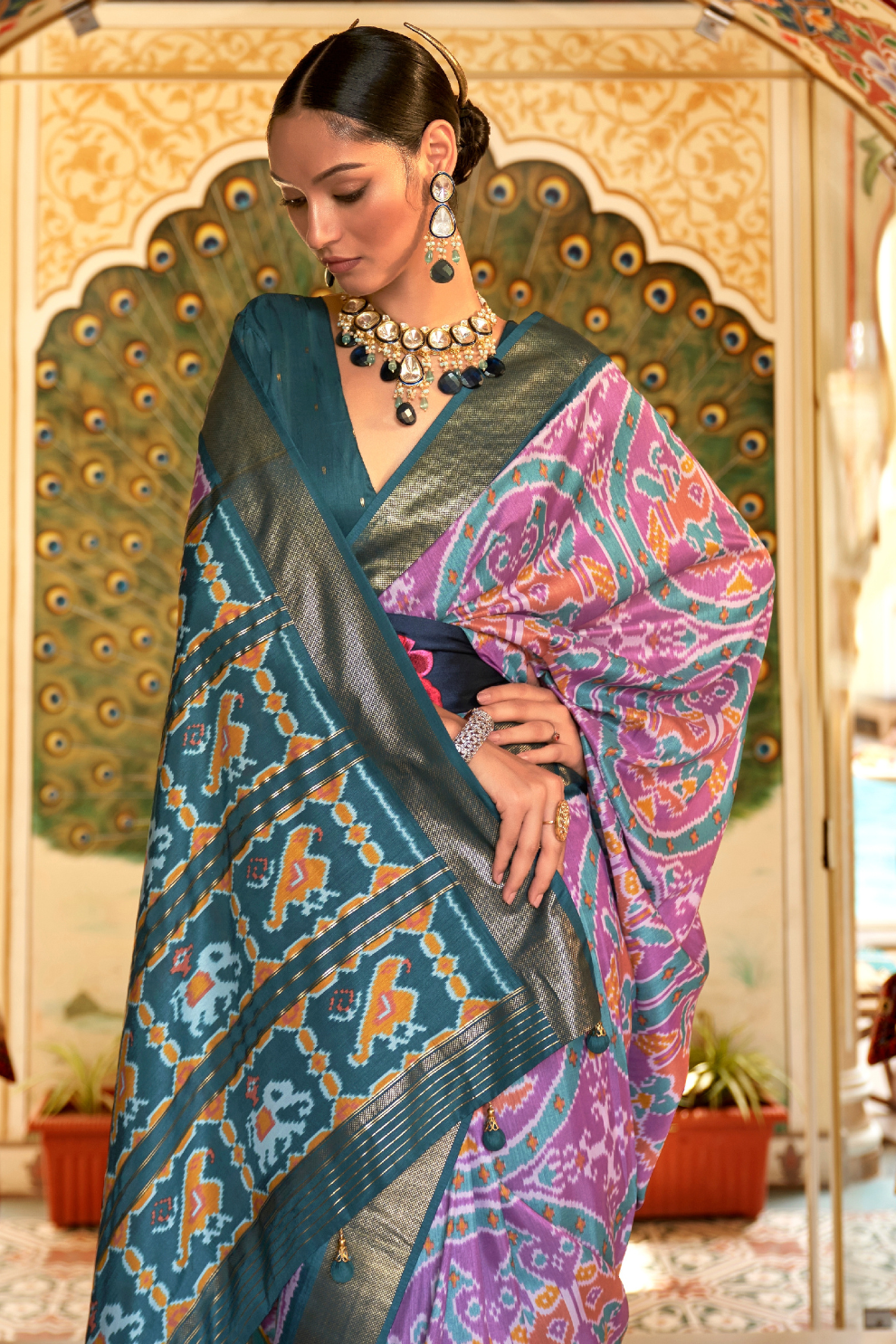 Classic Patola Printed Saree Enhanced with Contrast Zari Border