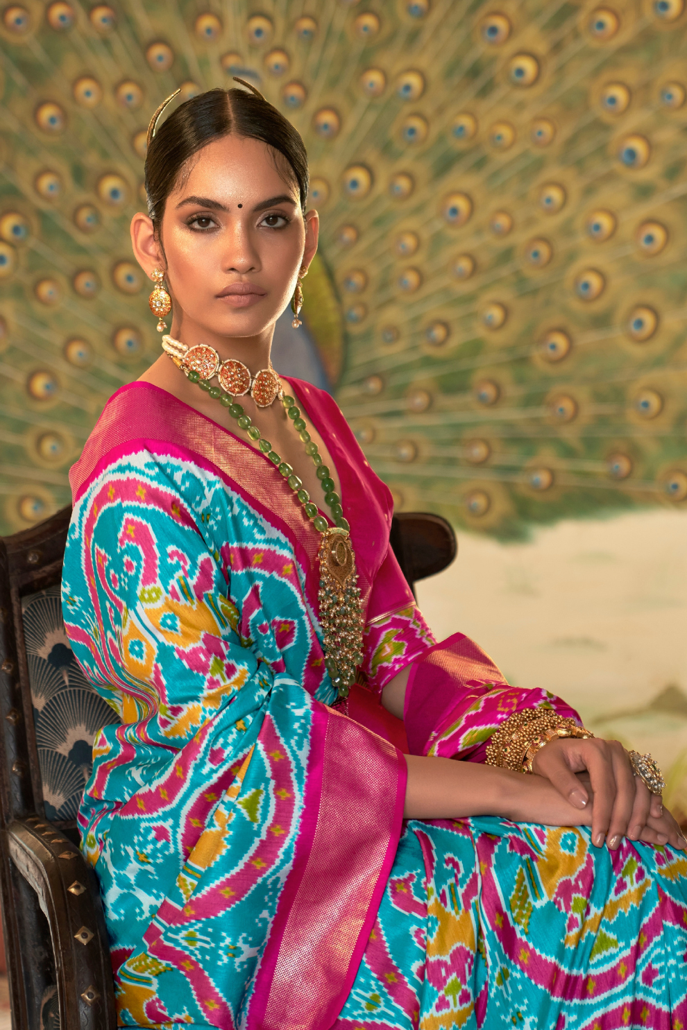 Classic Patola Printed Saree Enhanced with Contrast Zari Border