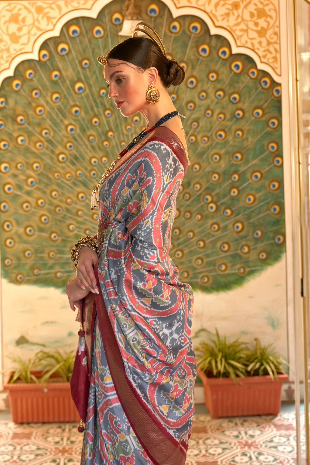 Classic Patola Printed Saree Enhanced with Contrast Zari Border