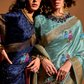 Elegant Floral Satin Silk Saree with Handloom Weaving Finish