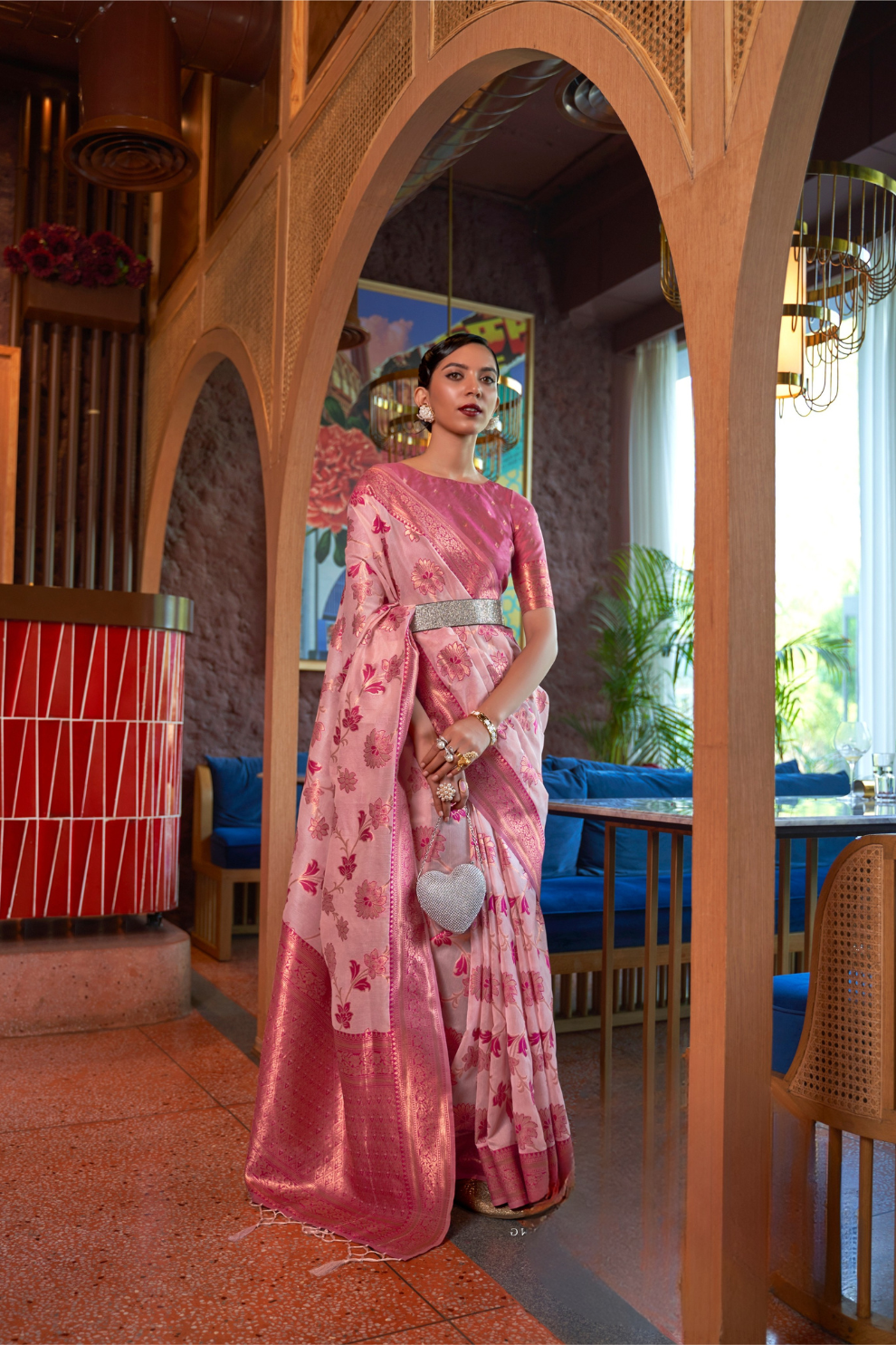Shimmer Organza Silk Saree with Elegant Copper Zari Weaving