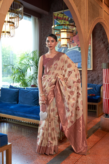 Shimmer Organza Silk Saree with Elegant Copper Zari Weaving