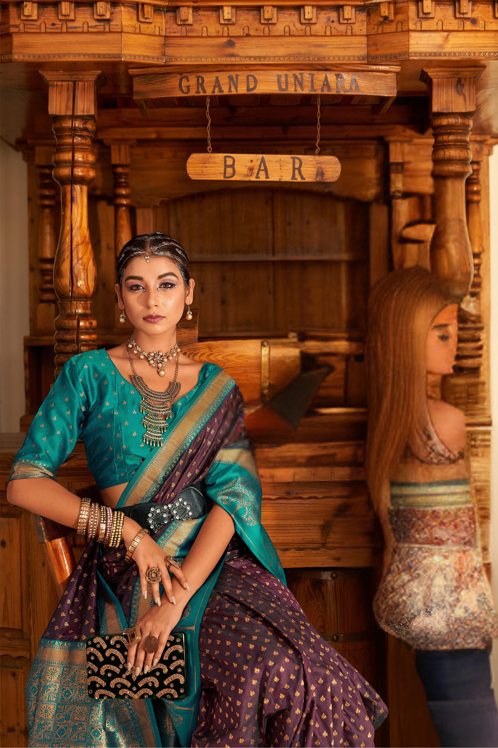 Soft Banarasi Paithani Saree with Copper Zari Weaving