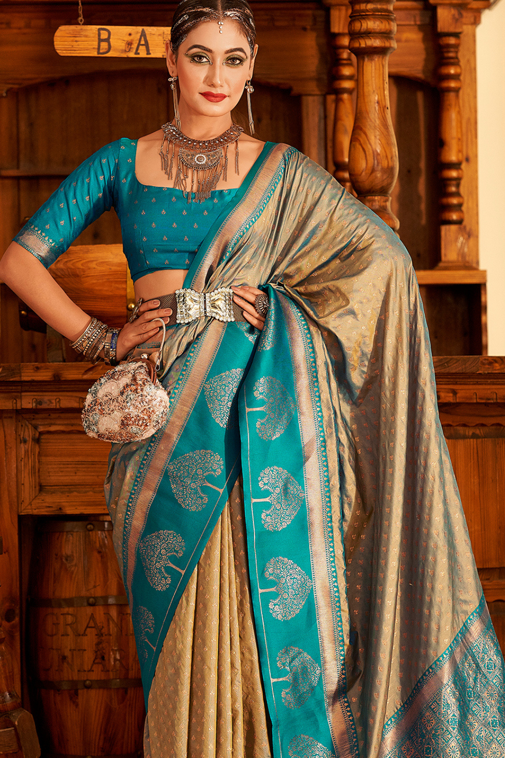 Soft Banarasi Paithani Saree with Copper Zari Weaving