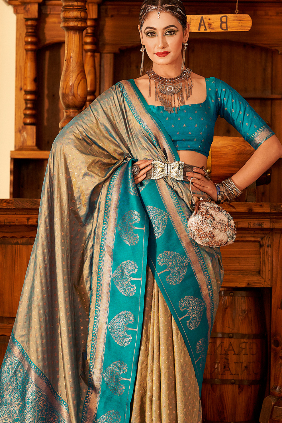 Soft Banarasi Paithani Saree with Copper Zari Weaving