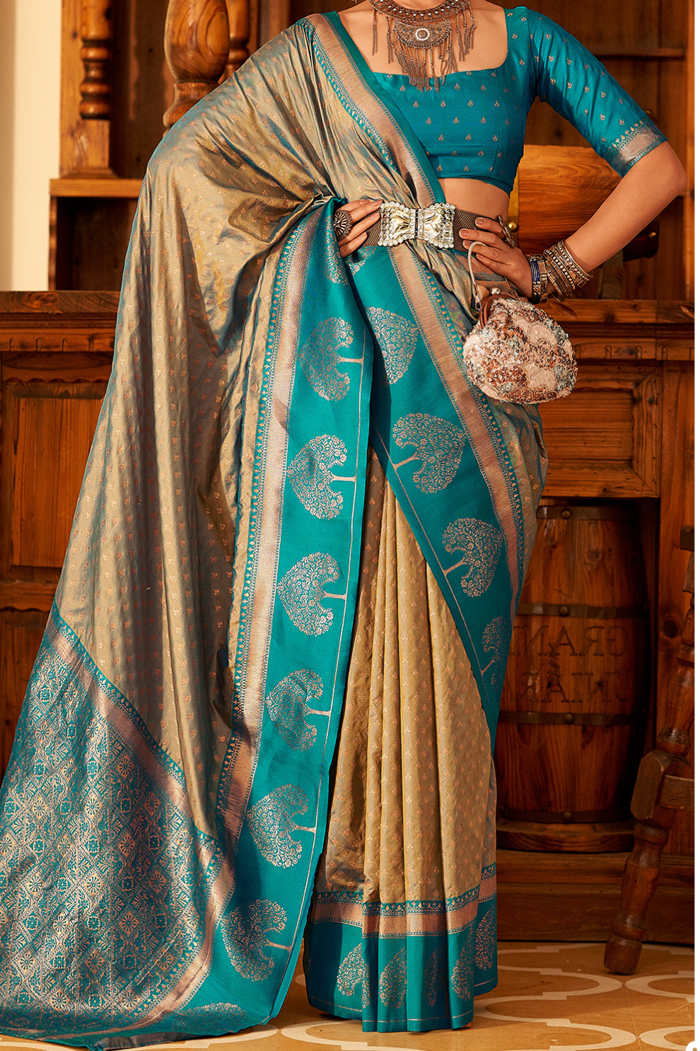 Soft Banarasi Paithani Saree with Copper Zari Weaving