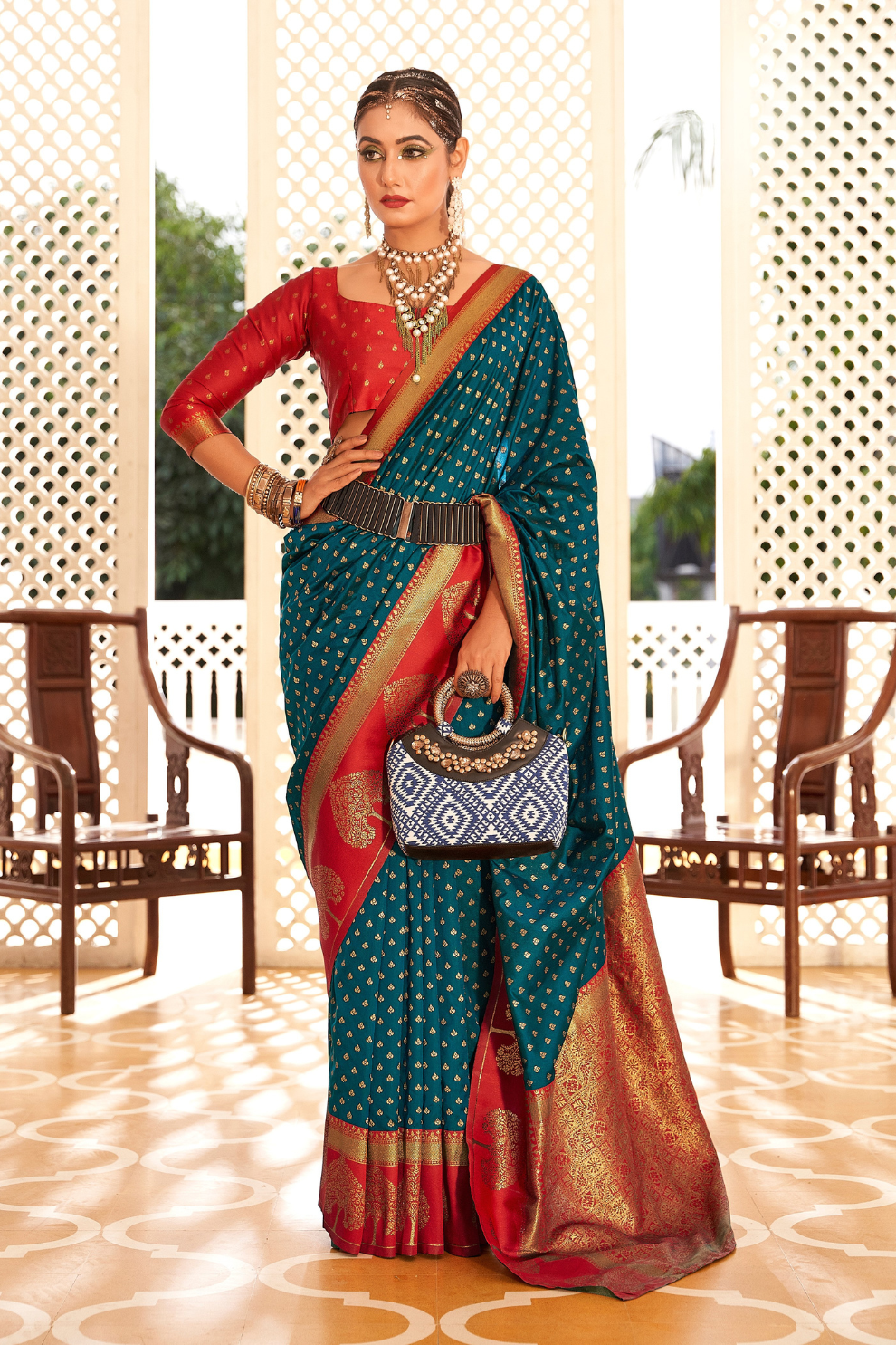 Soft Banarasi Paithani Saree with Copper Zari Weaving