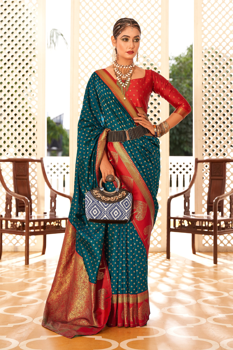 Soft Banarasi Paithani Saree with Copper Zari Weaving