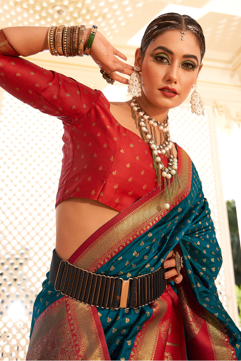 Soft Banarasi Paithani Saree with Copper Zari Weaving