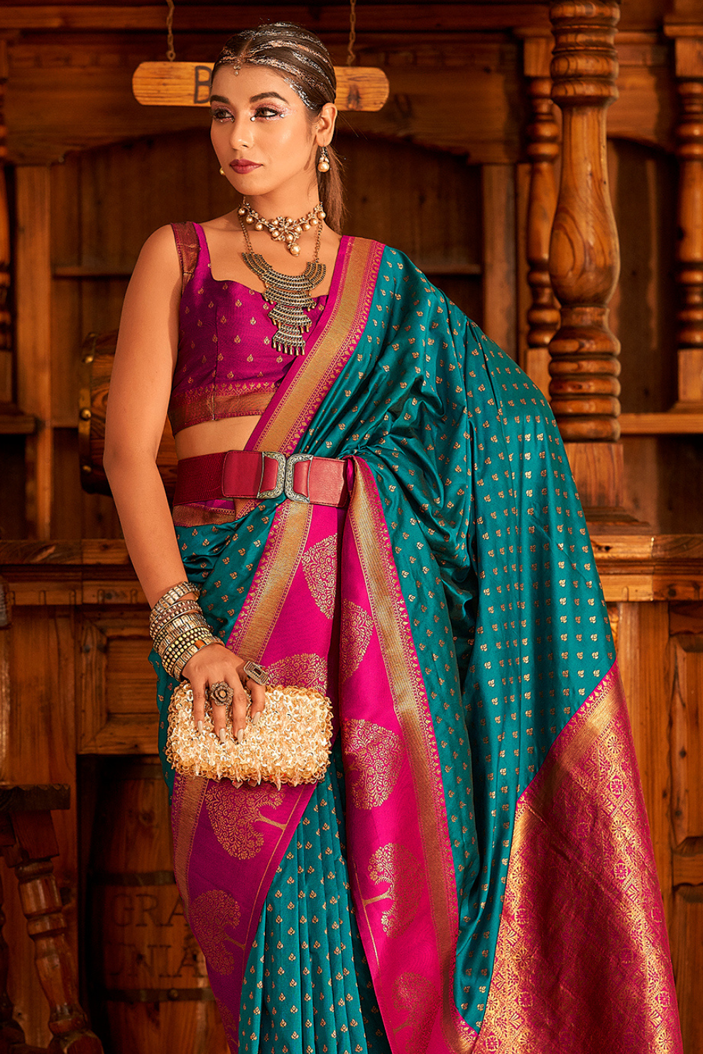Soft Banarasi Paithani Saree with Copper Zari Weaving