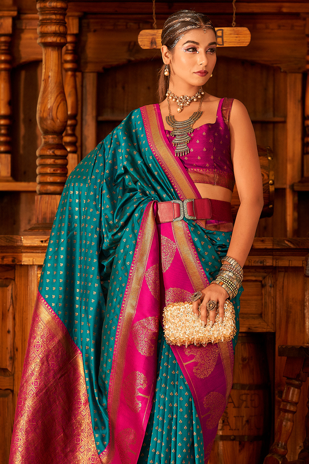 Soft Banarasi Paithani Saree with Copper Zari Weaving