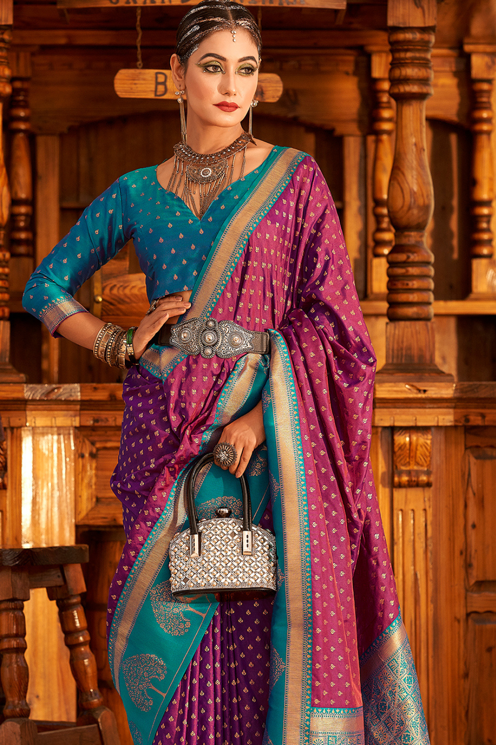 Soft Banarasi Paithani Saree with Copper Zari Weaving