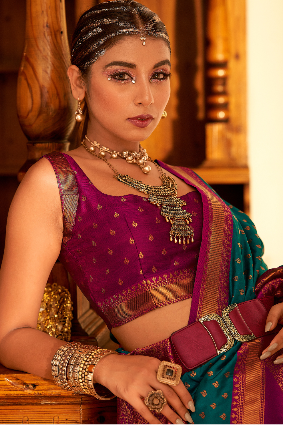 Soft Banarasi Paithani Saree with Copper Zari Weaving