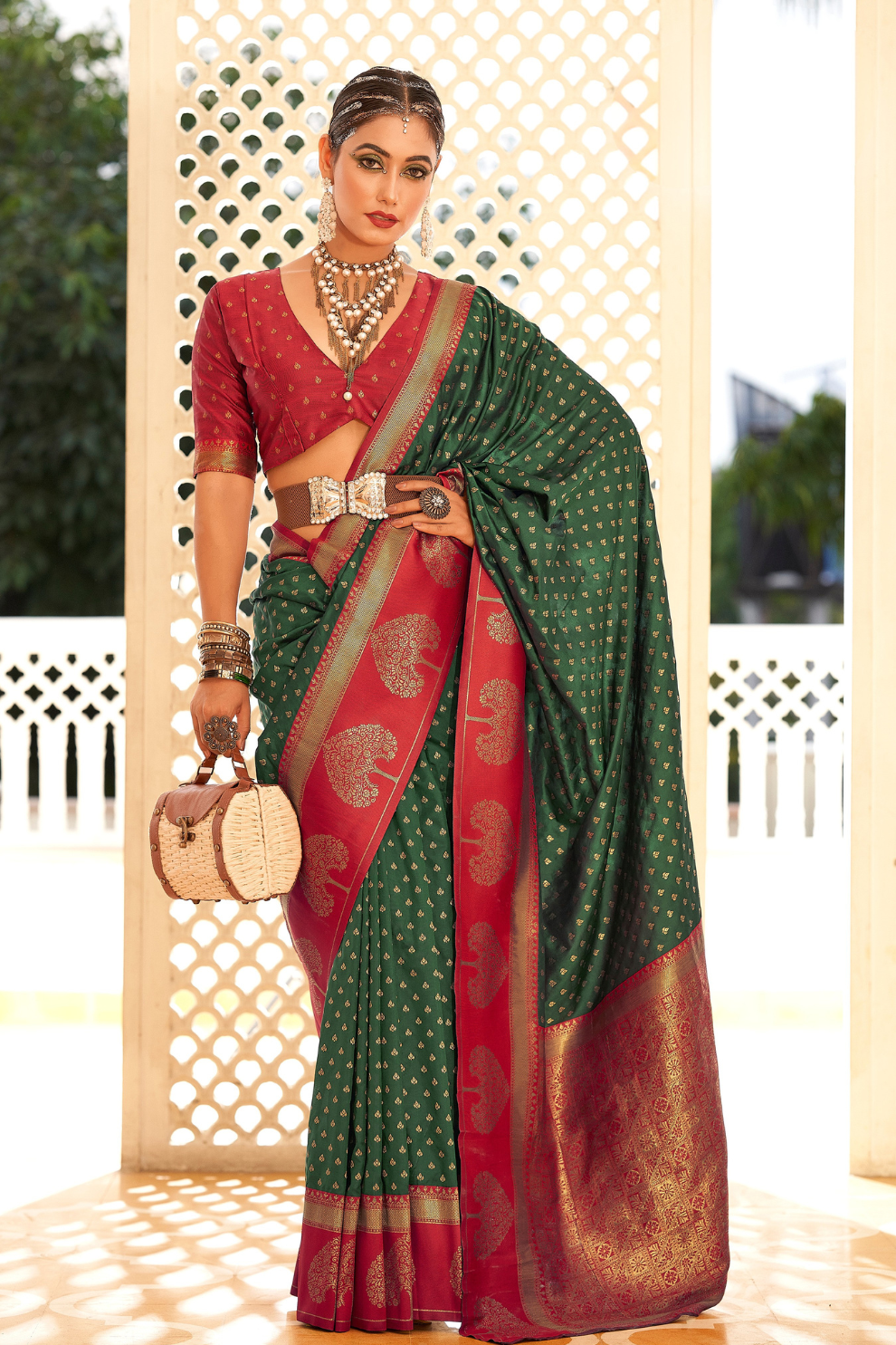Soft Banarasi Paithani Saree with Copper Zari Weaving