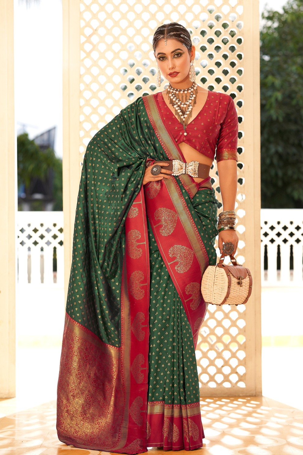 Soft Banarasi Paithani Saree with Copper Zari Weaving