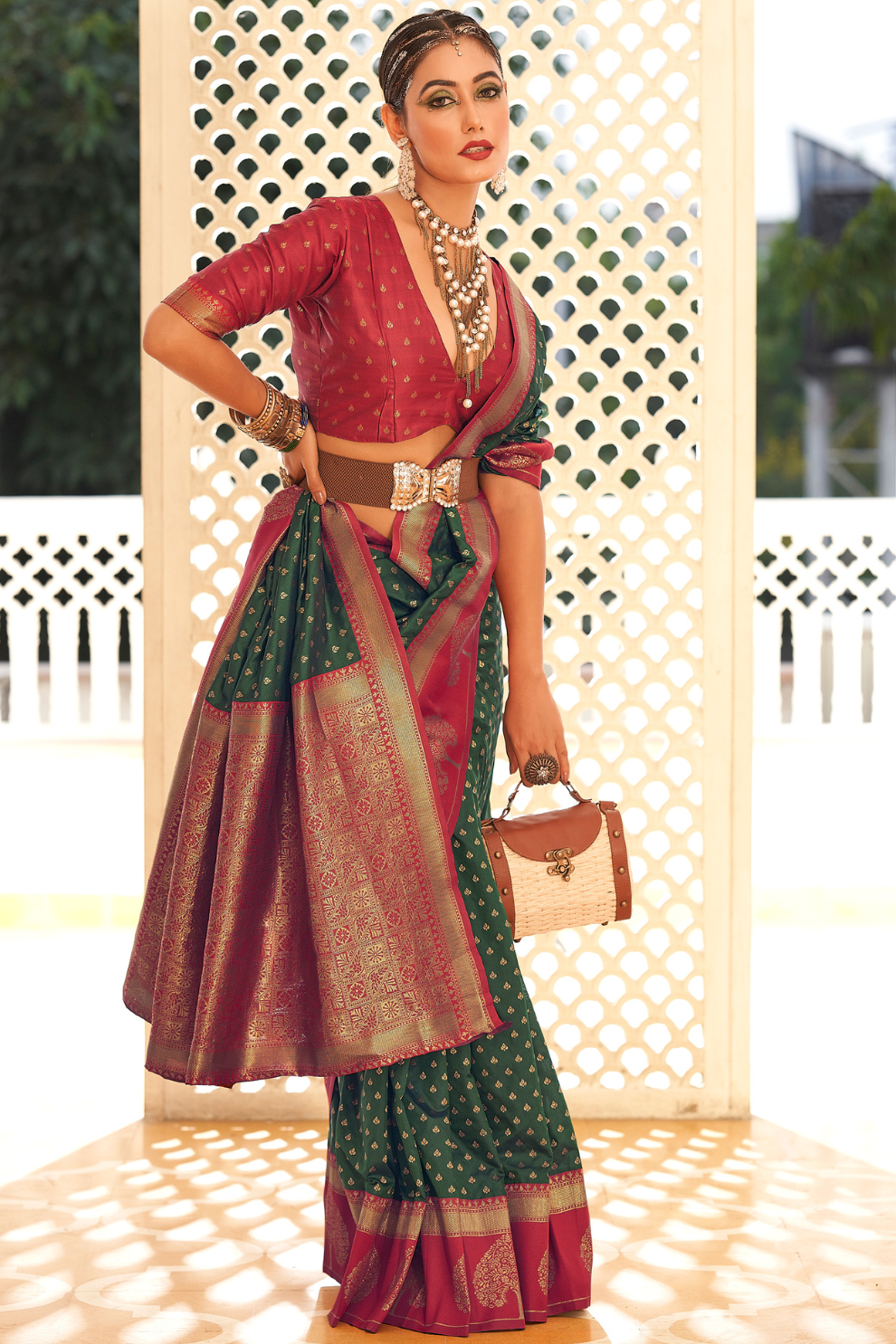 Soft Banarasi Paithani Saree with Copper Zari Weaving