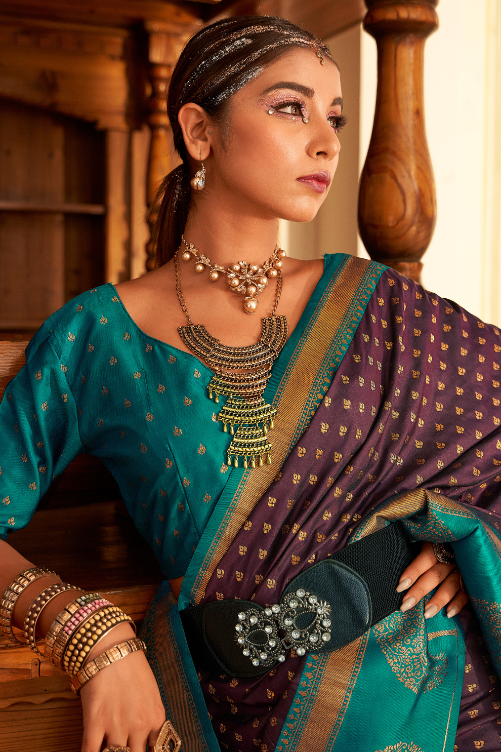 Soft Banarasi Paithani Saree with Copper Zari Weaving