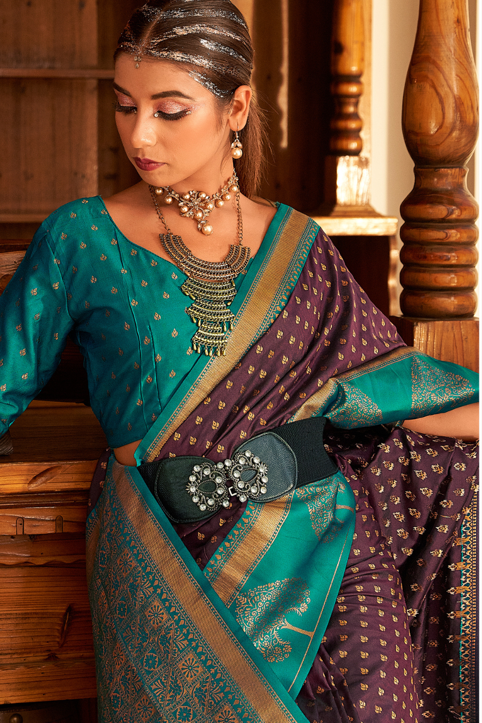 Soft Banarasi Paithani Saree with Copper Zari Weaving