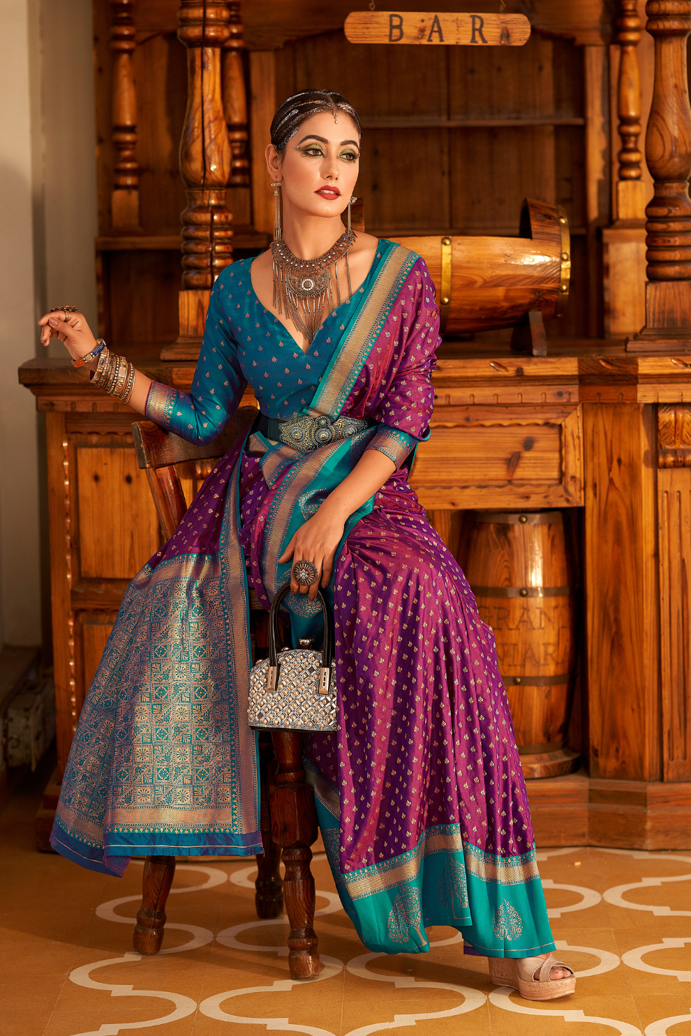 Soft Banarasi Paithani Saree with Copper Zari Weaving