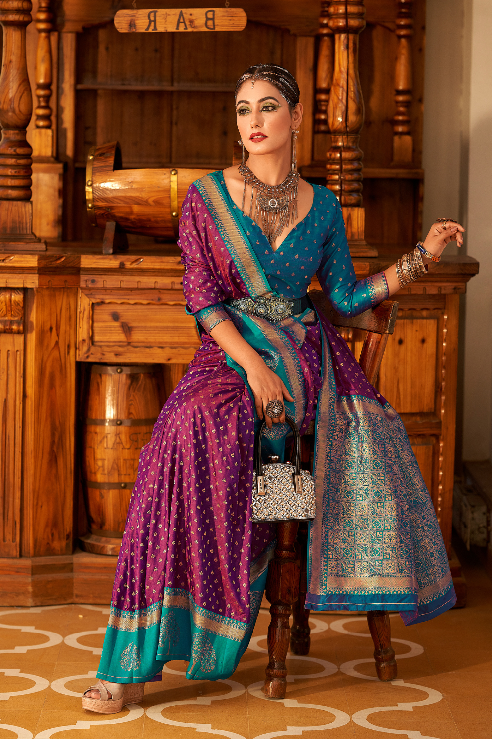 Soft Banarasi Paithani Saree with Copper Zari Weaving