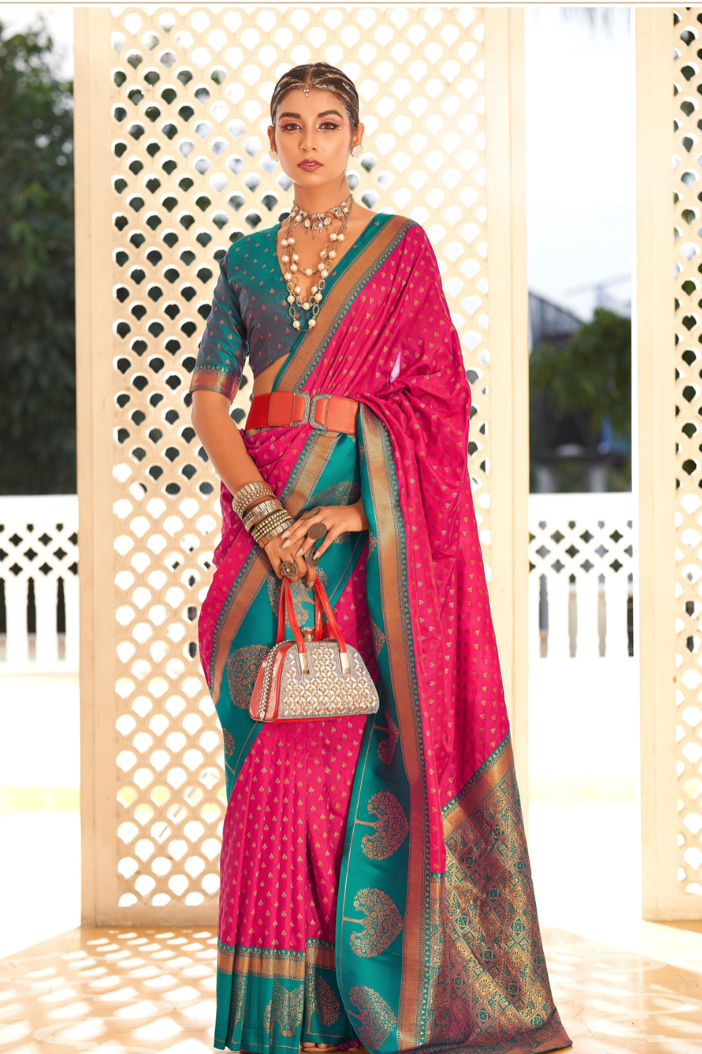 Soft Banarasi Paithani Saree with Copper Zari Weaving