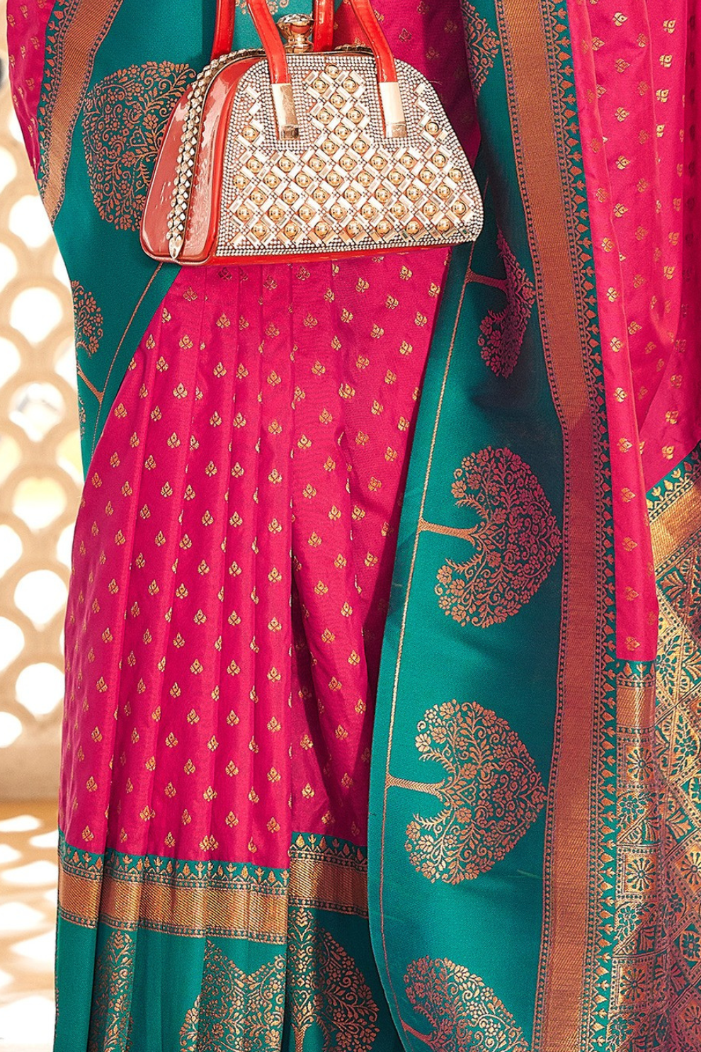 Soft Banarasi Paithani Saree with Copper Zari Weaving
