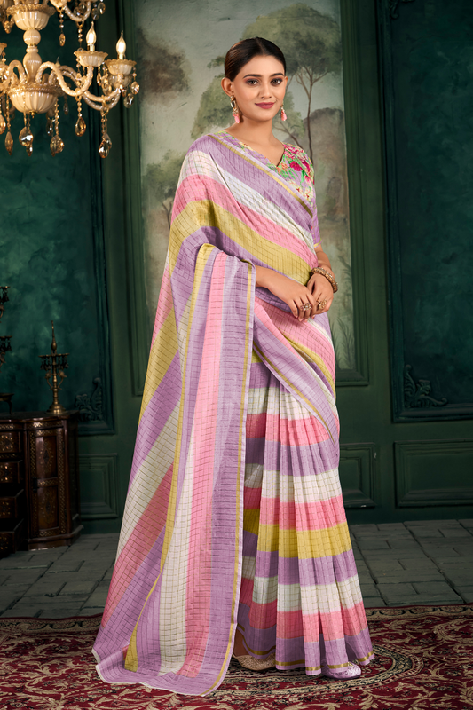 Soft Chanderi Linen Fabric with Artistic Digital Print - LaVante Fashion