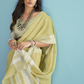 Soft Linen Silk Saree with Chikankari Weaved Border