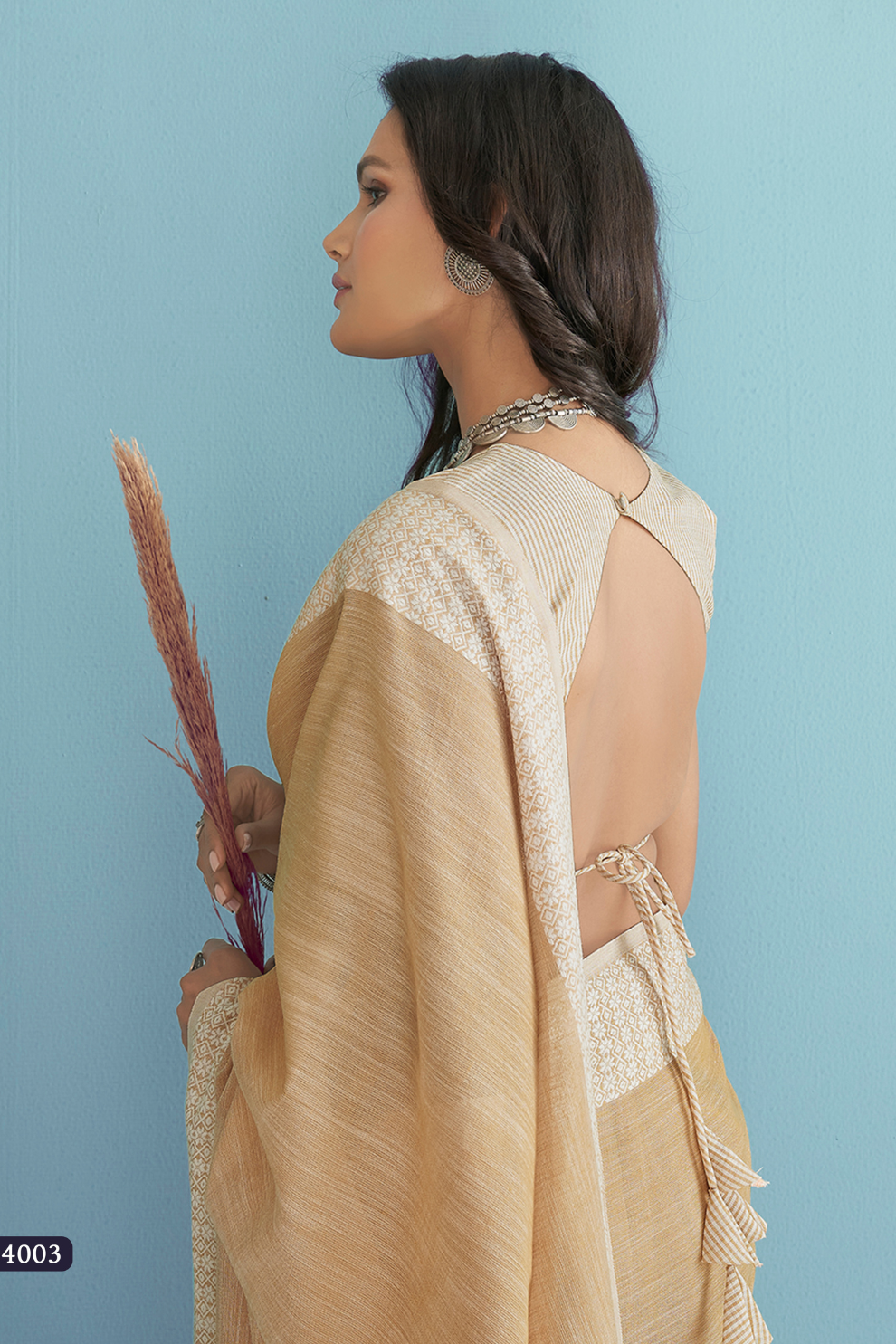 Soft Linen Silk Saree with Chikankari Weaved Border