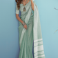 Soft Linen Silk Saree with Chikankari Weaved Border