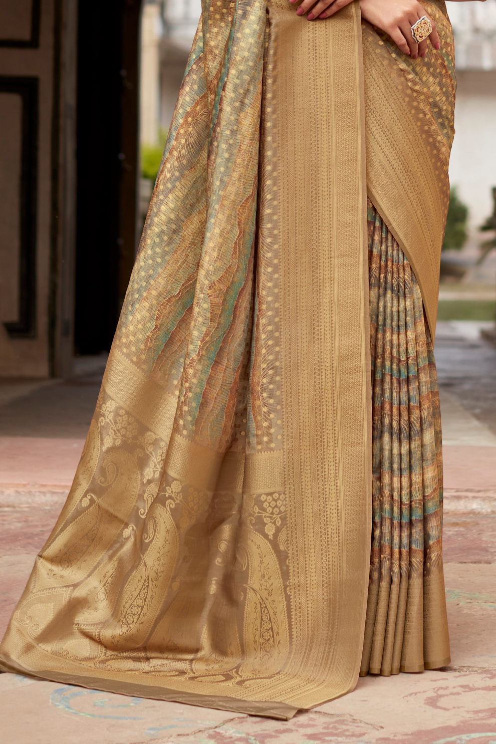 Soft Nylon Crepe with Zari Weaving & Digital Print - LaVante Fashion