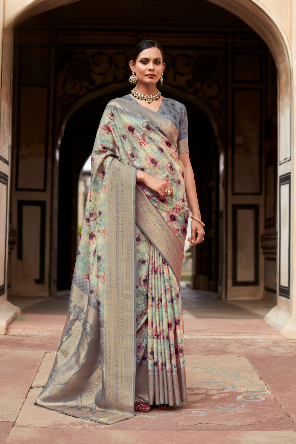 Soft Nylon Crepe with Zari Weaving & Digital Print - LaVante Fashion