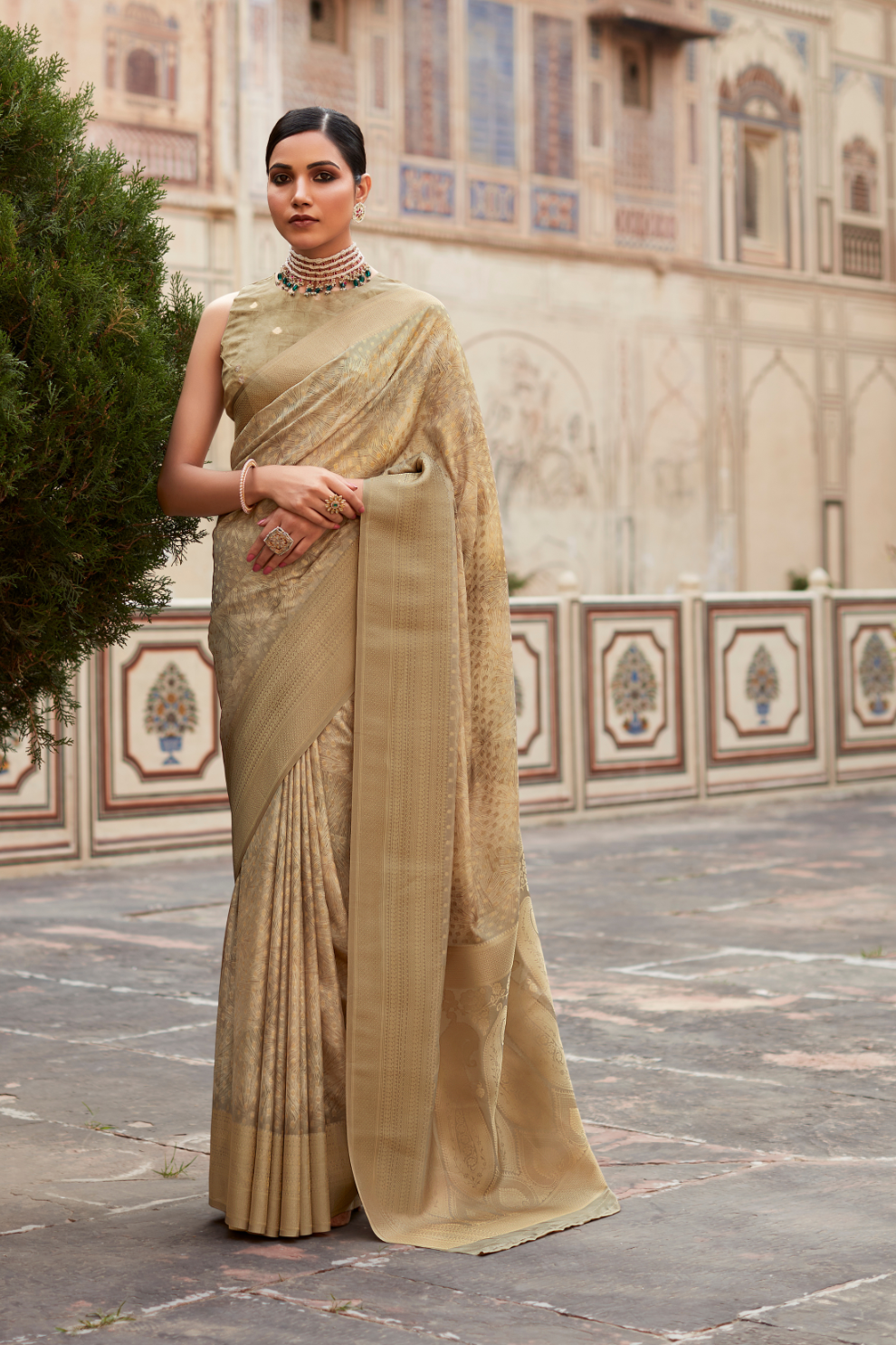 Soft Nylon Crepe with Zari Weaving & Digital Print - LaVante Fashion