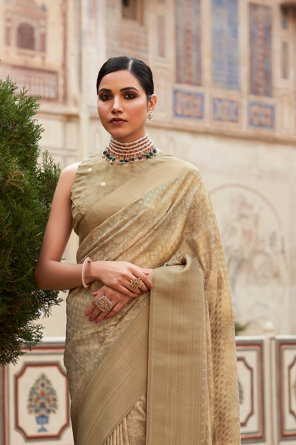 Soft Nylon Crepe with Zari Weaving & Digital Print - LaVante Fashion