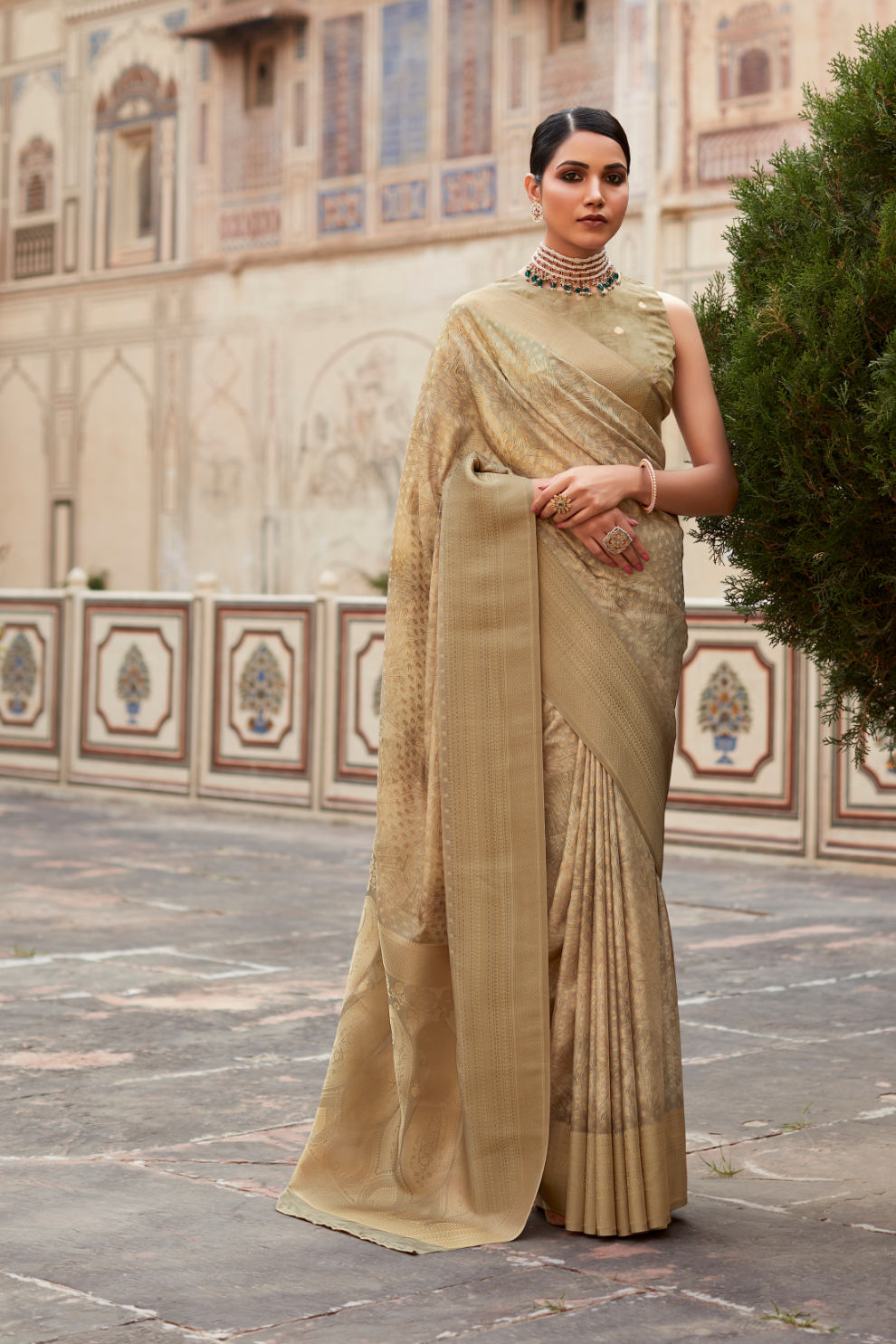 Soft Nylon Crepe with Zari Weaving & Digital Print - LaVante Fashion