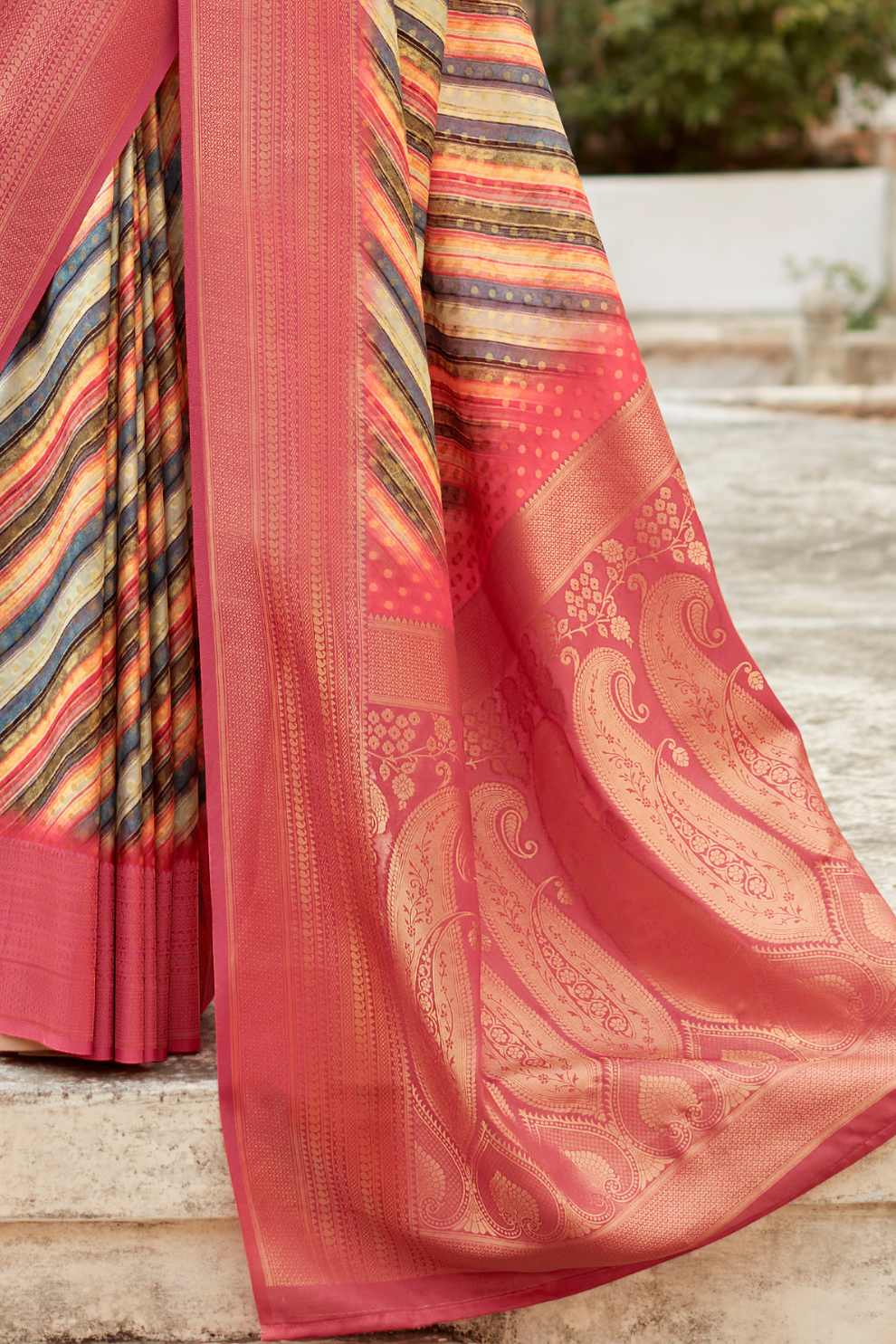 Soft Nylon Crepe with Zari Weaving & Digital Print - LaVante Fashion
