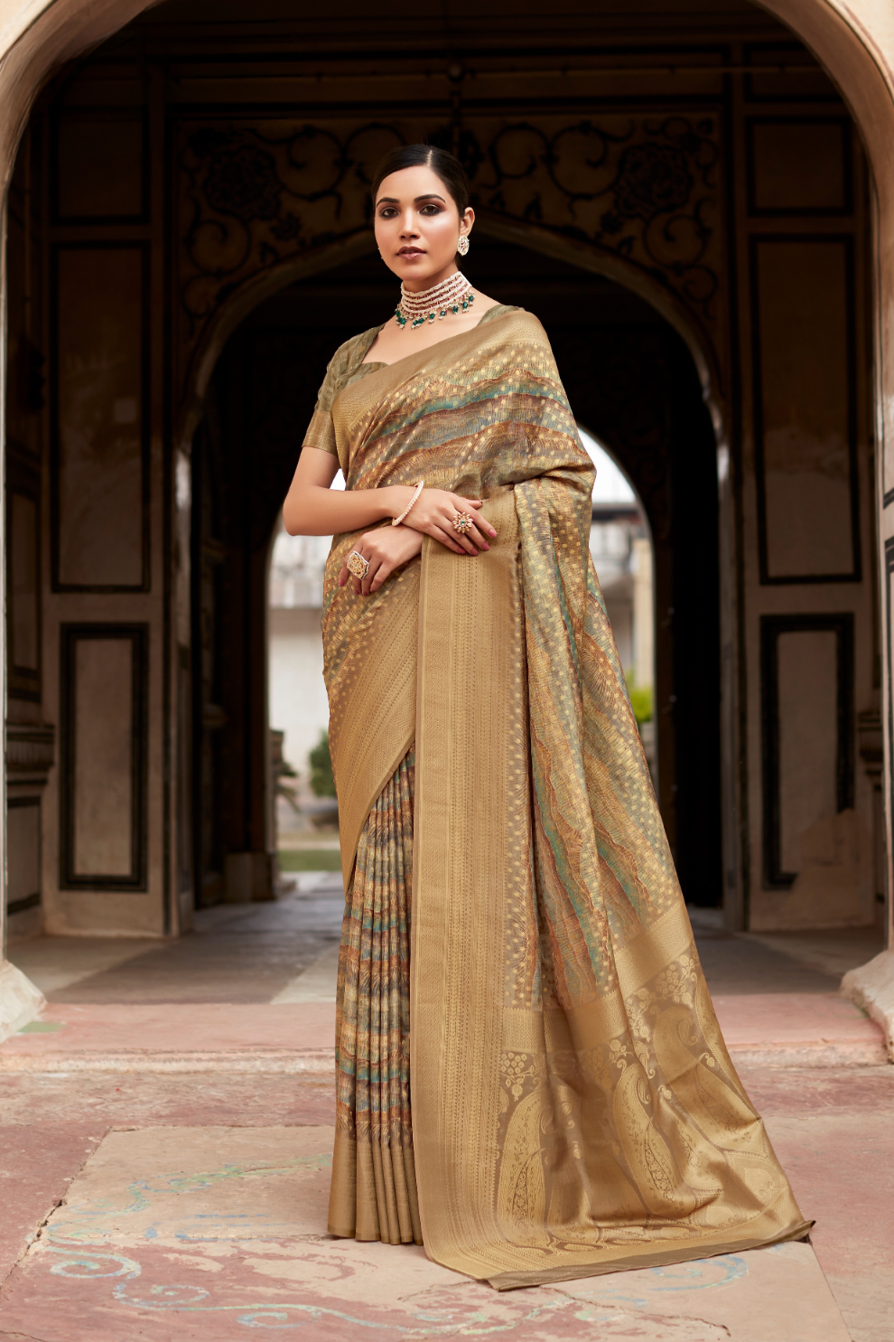 Soft Nylon Crepe with Zari Weaving & Digital Print - LaVante Fashion