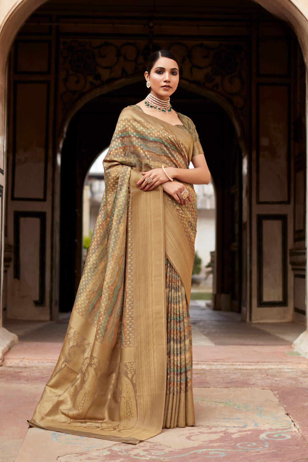 Soft Nylon Crepe with Zari Weaving & Digital Print - LaVante Fashion