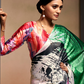 Glamorous Soft Satin Saree Adorned with Contemporary Digital Art