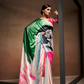 Glamorous Soft Satin Saree Adorned with Contemporary Digital Art