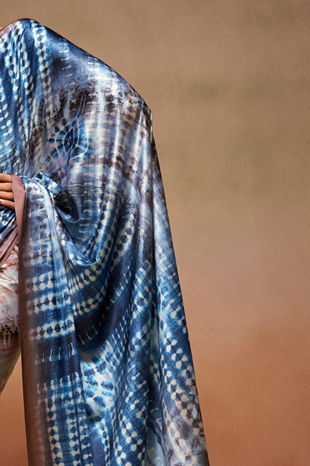 Glamorous Soft Satin Saree Adorned with Contemporary Digital Art