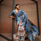 Glamorous Soft Satin Saree Adorned with Contemporary Digital Art