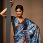 Glamorous Soft Satin Saree Adorned with Contemporary Digital Art