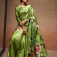 Glamorous Soft Satin Saree Adorned with Contemporary Digital Art