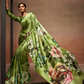 Glamorous Soft Satin Saree Adorned with Contemporary Digital Art