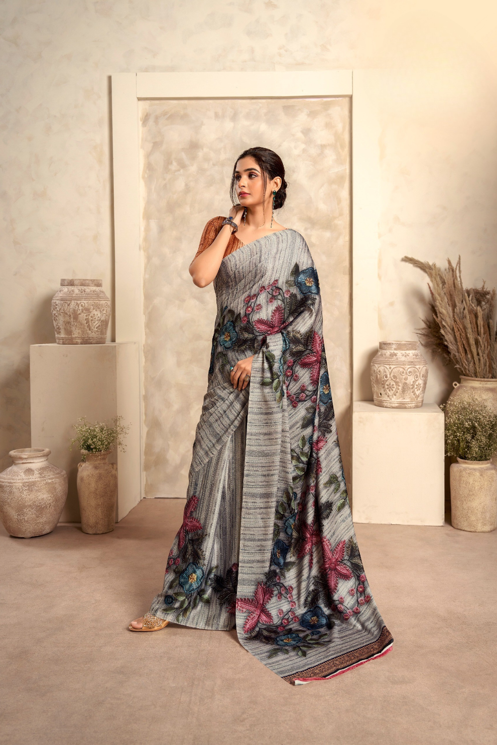 Glossy Soft Satin Fabric with Contemporary Digital Design