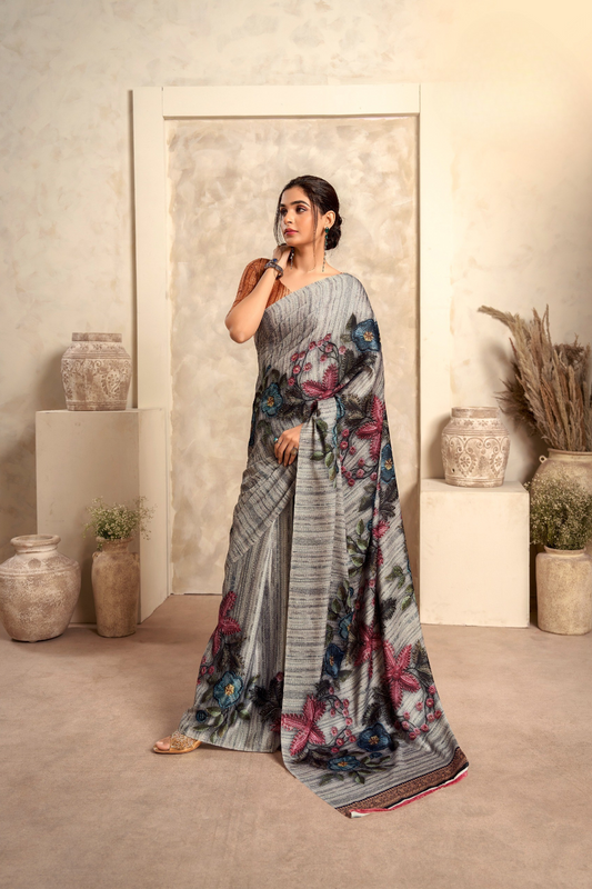 Glossy Soft Satin Fabric with Contemporary Digital Design