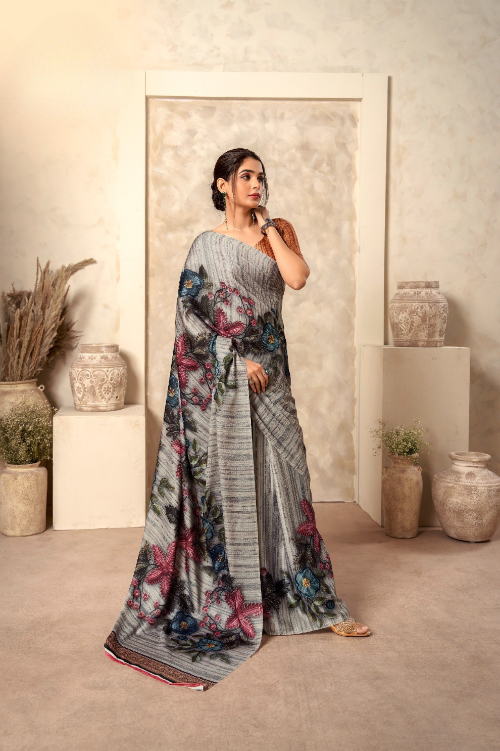 Glossy Soft Satin Fabric with Contemporary Digital Design